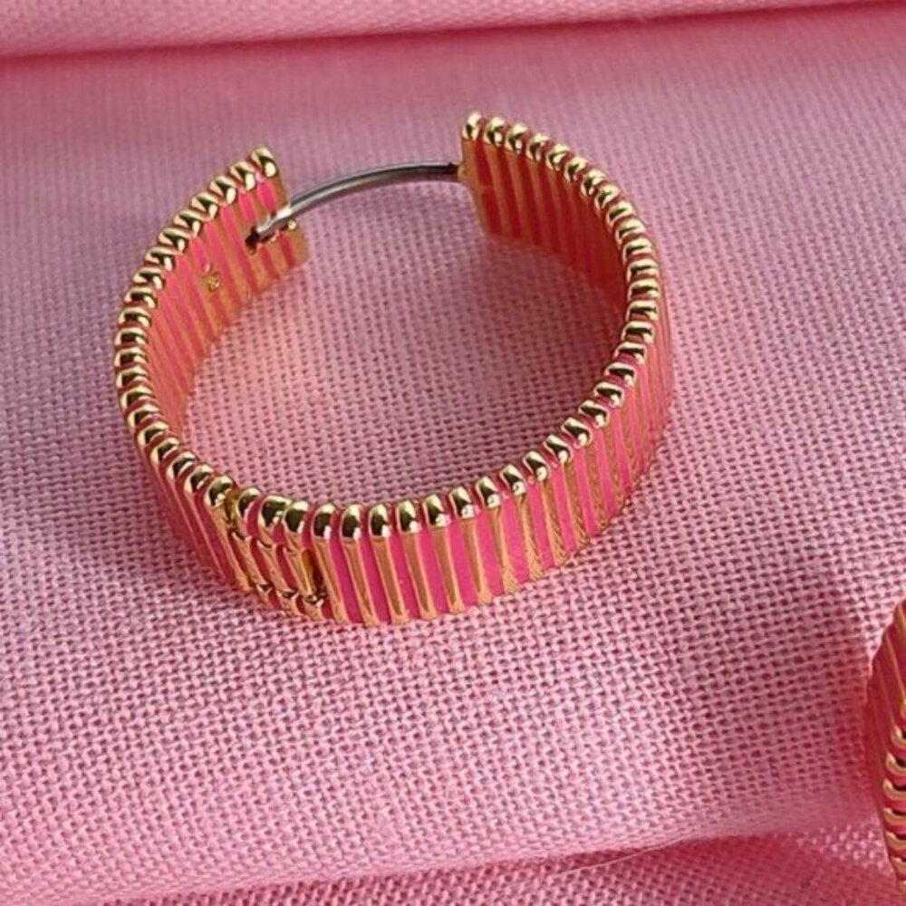 Gorjana Hoop Earrings Catalina Enamel18k Gold Plated Pink Striped - Picture 4 of 15